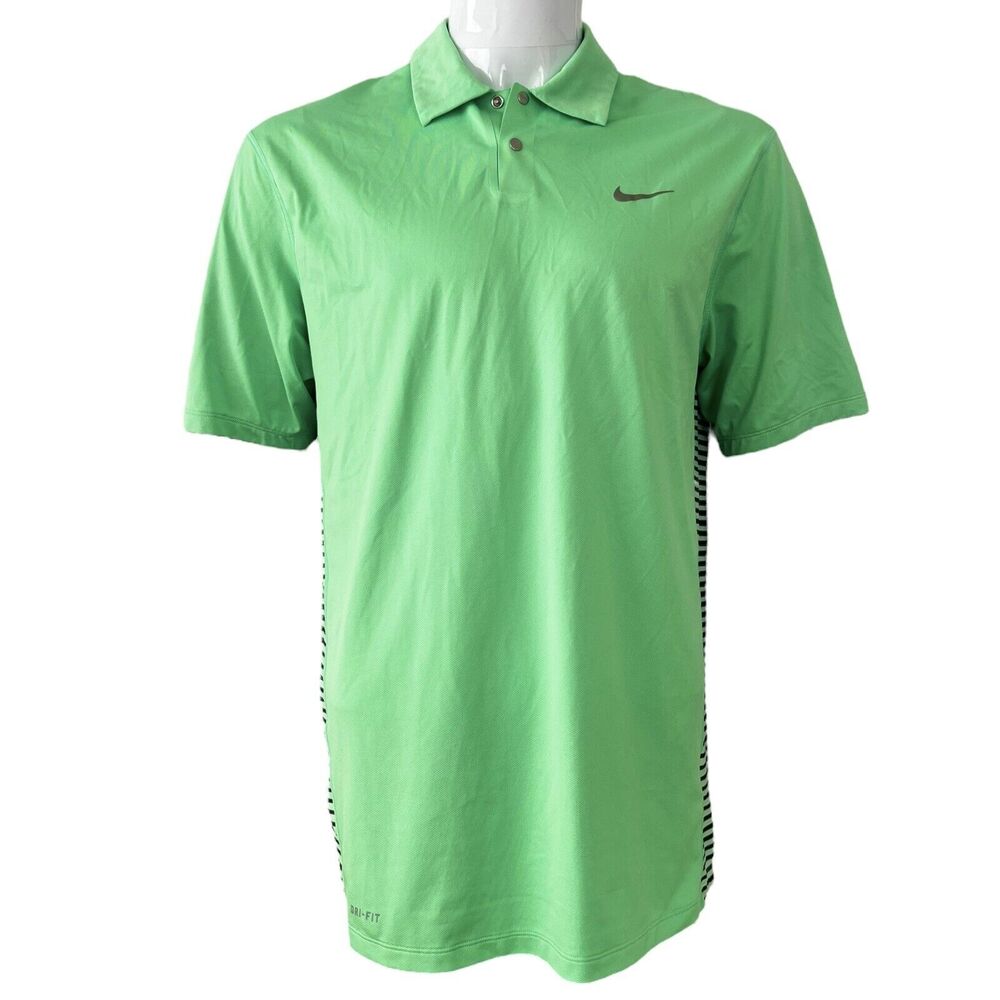 Nike Tiger Woods Collection Mens Green Striped Dri-FIT Golf Polo Shirt Size M
